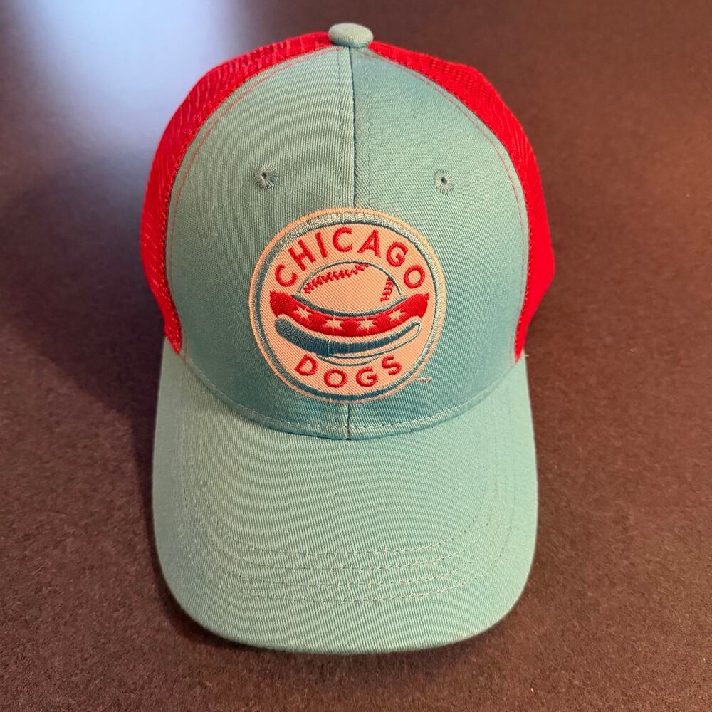 Chicago Dogs Trucker Hat Cap BWN Global Snapback Teal Red Baseball Hot Dog
